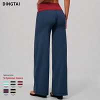Pantalon de yoga Dingtai taille haute à revers, jambe large, pour femme, color block, contrôle du ventre, effet push-up, séchage rapide, respirant