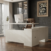 Bureau assis-debout électrique en forme de L, réglable en hauteur, finition grain de bois blanc, avec tiroirs de rangement et armoire, pour bureau à domicile