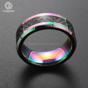 À la mode 8mm arc-en-ciel biseauté bord carbure de tungstène bague de mariage noir en <span class=keywords><strong>Fiber</strong></span> de carbone incrustation unisexe hommes femmes bijoux modèle A209 - Product Image 5