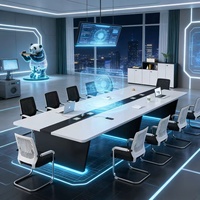 HYZ-264X Ensemble Table et Chaises de Conférence en Bambou Moderne, Capacité 12 Personnes, Lifting Sans Fil, Luxe Léger, Bureau Haut de Gamme