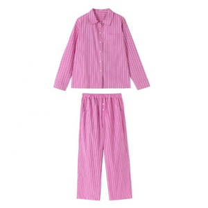 厂家女式条纹两件套休闲纽扣羽绒服短裤长裤拉绳睡衣配套套装 - Product Image 4