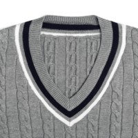 AiNear Vente en gros de logo personnalisé Design Oem & Odm Pull-over en tricot de coton à manches longues et col en V gris pour hommes Pull de cricket