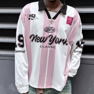 定制宽松七分t恤街装男士v领长袖新设计升华印花美式足球运动衫 - Product Image 1