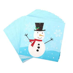 Vente en gros de bonhomme de neige sur le thème de Noël motif personnalisé imprimé serviette de fête de restaurant échantillon gratuit serviettes de cocktail