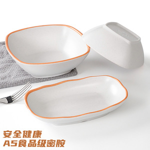A5 <b>melamine</b> orange-rimmed cutlery <b>plates</b>, commercial creative dishes, vegetable <b>plates</b>, imitation porcelain plastic restaurant - Product Image 3