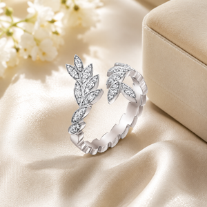 Elegante Anello Aperto con Motivo Floreale a Foglia per Donne, Gioiello da Dito con Ramo d'Olivo - Product Image 4