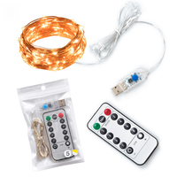 Guirlandes lumineuses télécommandées de Noël, décoratives, LED, en forme d'étoile, fil de cuivre, féeriques, USB