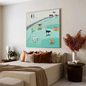 Paws At Tide – Impression sur toile minimaliste avec cadre, scène de plage pour chien, art animalier contemporain, décoration murale intérieure - Product Image 3