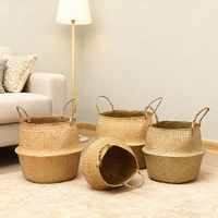 Panier de rangement pliable en rotin tressé avec poignée pour plantes et fleurs