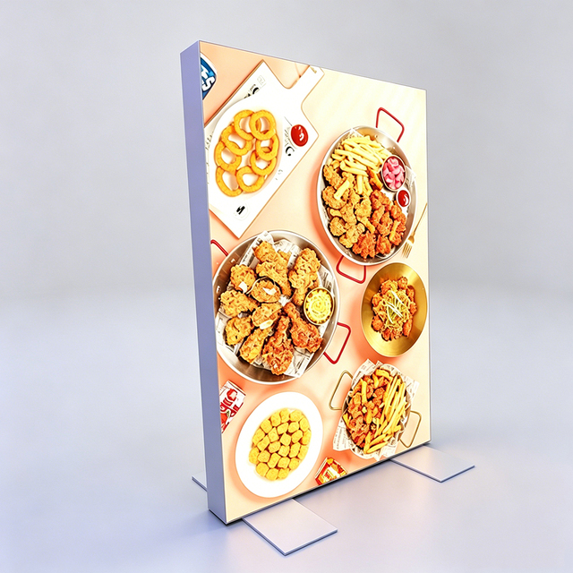 Custom Double-sided Freestanding SEG Lightbox for Shopping Mall Cafe Fastfood Fruit Shop Restaurant Soft Film Fabric Light Box