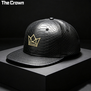 Custom Logo Snakeskin Pu Leather <b>Flat</b> Brim Cap Wholesale Bulk 3D Embroidered Structured 6 Panel <b>Hat</b> Manufacturer - Product Image 3