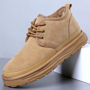 Men Winter Snow Boots <b>Ankle</b> High Round Toe Faux Suede Plush Lining Rubber Outsole Anti Slip Warm EVA Midsole - Product Image 1