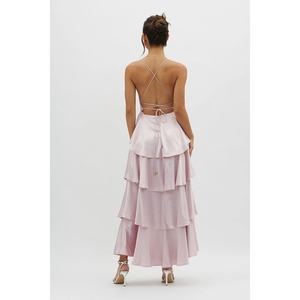 Customized New Hot Selling <b>Women's</b> Clothing <b>Light</b> <b>Blue</b> Sleeveless V-neck Tie Back Tiered Maxi <b>Dresses</b> Summer Sexy Chiffon <b>Dress</b> - Product Image 4