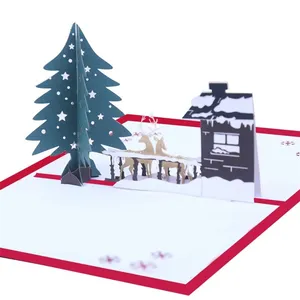3D ป๊อปอัพการ์ดทำด้วยมือที่กำหนดเองบัตรอวยพรของขวัญคริสต์มาสของขวัญของที่ระลึกโปสการ์ด