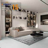 Lit escamotable multifonctionnel de style nordique populaire, sur mesure, avec bibliothèque, lit mural vertical pliant, mécanisme de canapé, cadre en bois, coton