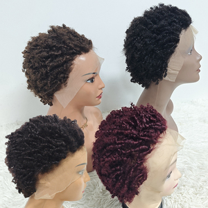 Promotion 24.6$ Letsfly Hair Glueless 13x4 SC Short Cut <b>Wigs</b> Lace Frontal Lace 2# Human Hair Wholesale 99J - Product Image 3