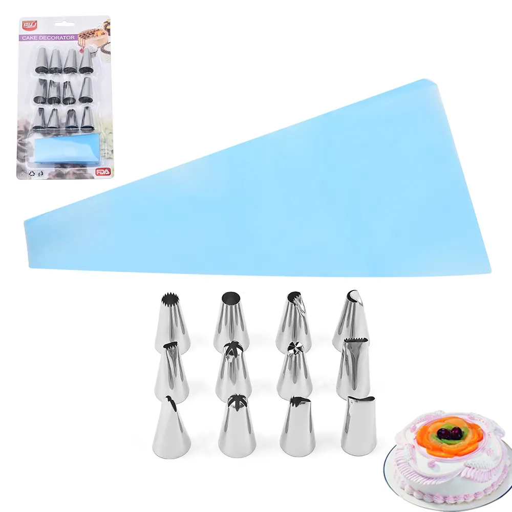 13 pieces cake decorating supplies kit with icing tips and blue cream pastry bag