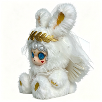 En stock, poupée en peluche Mengqi style ange sacré, voile blanc et bordure dorée, lapin en peluche, cadeau idéal pour les meilleurs amis