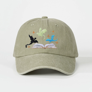 Gorra de Béisbol Vintage de Algodón Lavado con Bordado de Dragón y Libro Mágico, Gorra de Visera Curva para Amantes de los Libros y Estilo Urbano Informal - Product Image 3