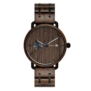 2021个性化礼品不锈钢石英简约绿色表盘木手表定制男女竹木手表