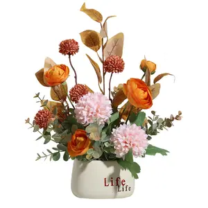 4 Oranje Lotus Potplanten, Thuis Eettafel Bloemen, Gesimuleerde Bloemendecoraties Decoratieve Bloemen