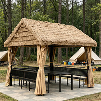 Estructuras de Jardín Cuadradas para Exteriores de Source Factory, Estilo Casa de Campo con Techo de Paja, Estructura de Acero, Impermeables, con Protección UV de PE