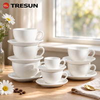 Ensemble tasse et soucoupe à café en céramique blanche, porcelaine, pour expresso, cappuccino, latte, passe au lave-vaisselle et au micro-ondes, pour restaurant