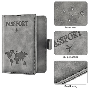 Tùy chỉnh RFID chặn PU da du lịch cần thiết nút không thấm nước đóng cửa hộ chiếu <span class=keywords><strong>Wallet</strong></span> Bìa trường hợp cho nam giới phụ nữ chủ thẻ - Product Image 5