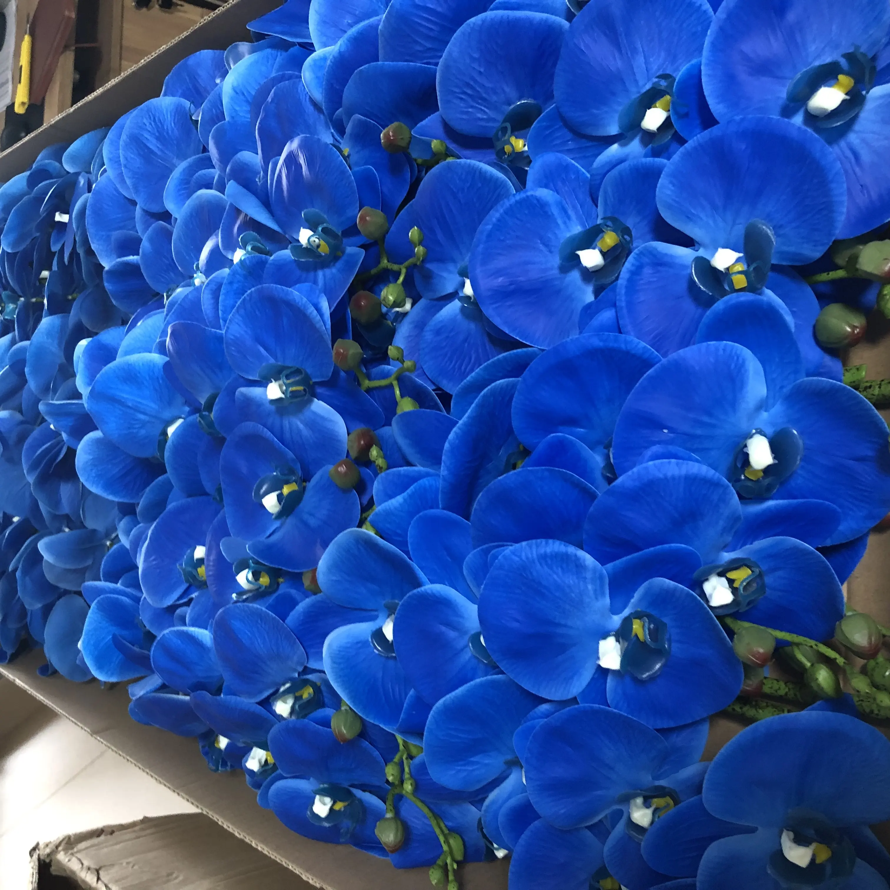 A-1241 orquídeas azules artificiales de látex de 9 cabezas, flores para venta al por mayor