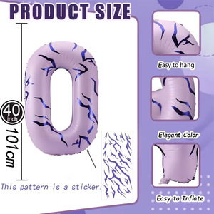 Ballon Chiffre Géant de 40 Pouces avec Motif Tatouage Thème, Ballons en Aluminium Lavande pour Fête, Anniversaire, Fournitures de Célébration - Product Image 3