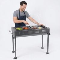 Barbecue au charbon de bois professionnel JSJM, robuste, hauteur réglable 49-65 cm, 30 cm, en acier inoxydable thermolaqué, pour viande et camping