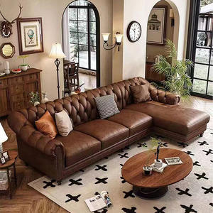 Venta caliente americano clásico estilo Vintage arte Hotel café combinación sala de estar Retro cuero Chesterfield sofá 1 2 3 plazas - Product Image 2