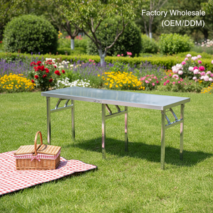 <span class=keywords><strong>Table</strong></span> de préparation pliable en acier inoxydable 201 robuste, vente en gros d'usine OEM, pour hôtels, jardins, mariages et événements – Design élégant - Product Image 2