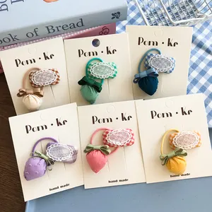 New Korean version of children&#39;s sweet fruit hair rope baby fabric plaid strawberry hair tie cute hair band rubber band set