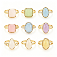 Bague géométrique classique en pierre naturelle plaquée or 18 carats de haute qualité, étanche, pour femme, en acier inoxydable, bijou tendance, cadeau