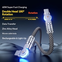 Câble de données tressé double extrémité Type-C rotatif à 180°, allongé, CTOC, entièrement métallique, PD, charge ultra rapide, coudé