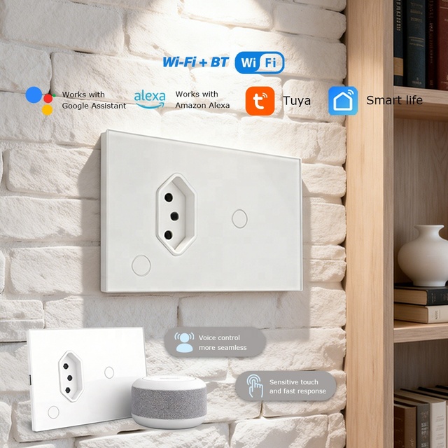 Wall Socket Wifi Smart Light Switch Tuya Brazil Plug Electrical Outlet Touch Glass Panel Intelligent Alexa Google Home