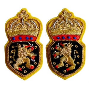Custom Embroidered Style Shield Badge Crown Lion Design <b>Sew</b>-On Patch Garment Handmade Customized Badges Safety <b>Pin</b> Badges. - Product Image 1