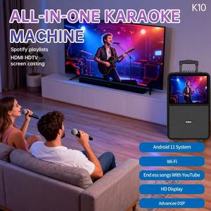 Machine de karaoké intelligente à écran tactile avec barre de transport pour haut-parleur, système de karaoké tout-en-un pour usage extérieur et domestique, 2 microphones - Product Image 5