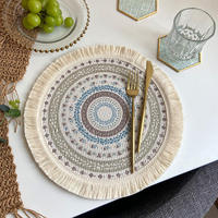Sets de table Mandala Boho en corde de coton naturel, sets de table ronds en toile de jute avec pompons pour la table de cuisine, pour les mariages et les fêtes