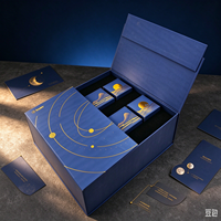 Coffret Cadeau Personnalisé pour Gâteaux de Lune de la Fête de la Mi-Automne, Boîte Rigide Bleue à Double Porte avec Impression Dorée, Emballage de Luxe pour Entreprises et Festivals