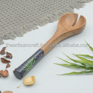 Ensemble de petites cuillères de service en bois écologique fourchette à louche à long manche pour la cuisine artisanale dîner thé outils de cuisine cadeaux - Product Image 1