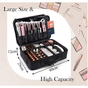 Échantillon gratuit : Grande trousse de maquillage, trousse de toilette, boîte à cosmétiques en tissu Oxford, boîte de rangement pour cosmétiques avec 2 couches et bandoulière en Y. - Product Image 3