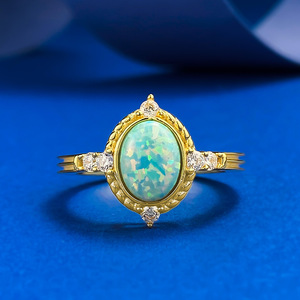 Vendita calda S925 anello di lusso in argento placcato oro magico gioielli speciali con sogno blu opale taglio ovale stile <span class=keywords><strong>palazzo</strong></span> <span class=keywords><strong>diamante</strong></span> - Product Image 6
