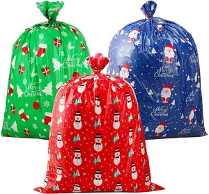 Giant Jumbo Christmas Gift Bag Red Snowman Plastic Celebration Bag with Tag Card for Xmas Decorations