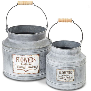 Ensemble de deux pots de fleurs en zinc baignoire et seau en métal galvanisé pour plantes vertes décoration jardin et balcon - Product Image 1