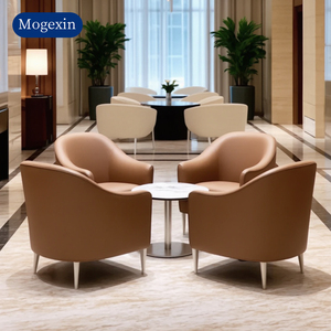 เก้าอี้โซฟาหนังสไตล์อิตาเลียนเก้าอี้เท้าแขนสไตล์โรงแรมเก้าอี้โซฟาหนังสีน้ำตาลคาเฟ่เก้าอี้เลานจ์ - Product Image 5
