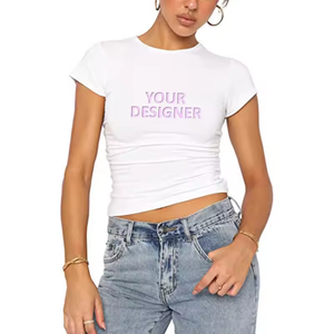Camiseta Corta para Mujer al por Mayor, de Alta Calidad, con Logotipo Personalizado, Tallas Grandes, Estampado Puff, Lisa, para Entrenamiento, con Logotipo - Product Image 1