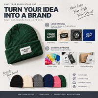 Bonnet tricoté vierge en gros, bonnet d'hiver côtelé à revers, logo brodé personnalisé, faible MOQ, prêt pour les marques streetwear