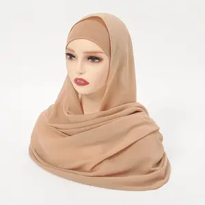 Chiffon Hijabs Schal mit Jersey Inner Hijab All In One Anzug für muslimische Frauen Bequemes Kopftuch 22 Neue Farben